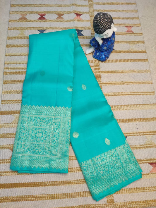 Aqua Teal Gold — Pure Silk Saree