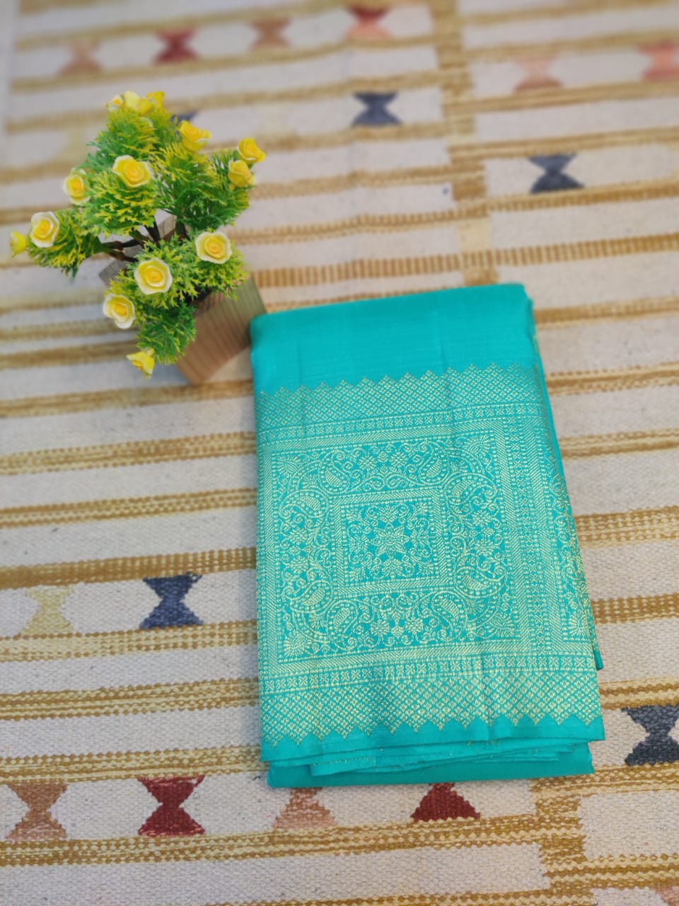 Aqua Teal Gold — Pure Silk Saree