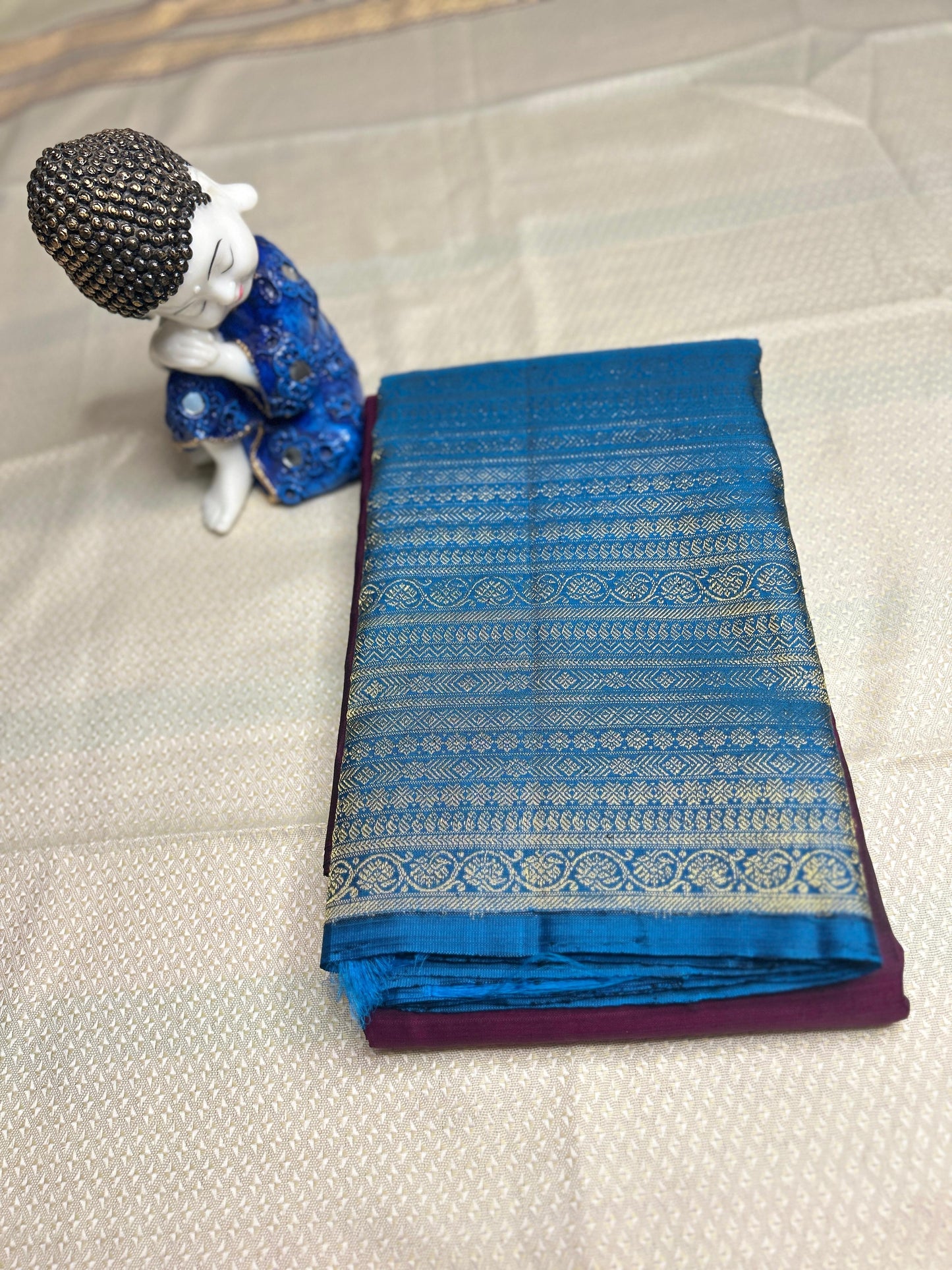Plum Wine with Royal Blue Pure Silk Saree