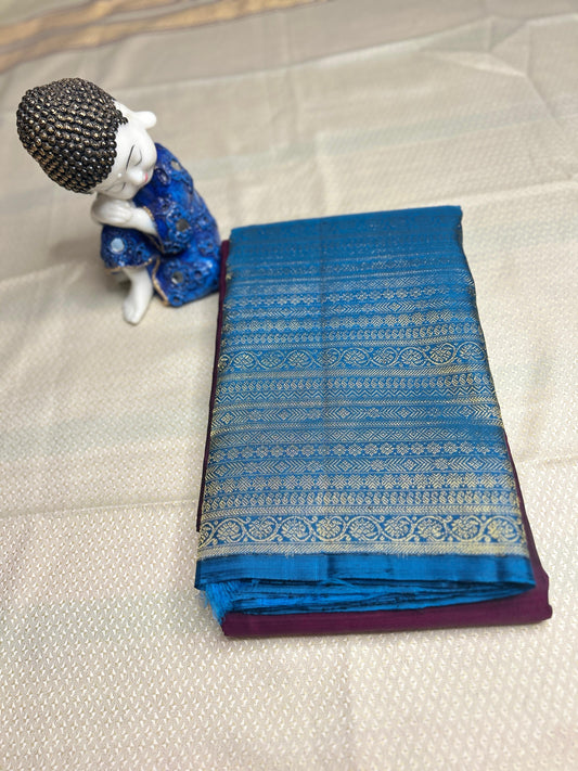 Plum Wine with Royal Blue Pure Silk Saree