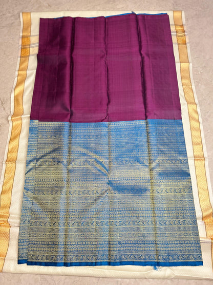Plum Wine with Royal Blue Pure Silk Saree