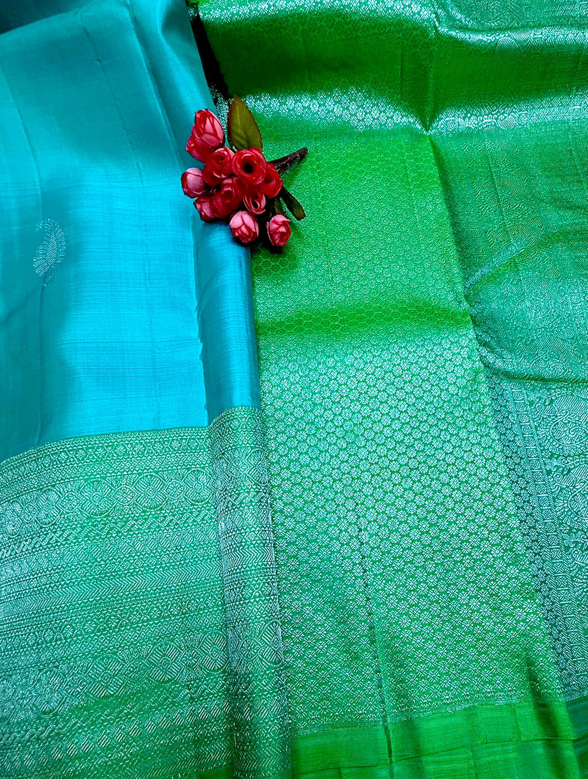 Aqua-Green & Turquoise Pure Silk Saree