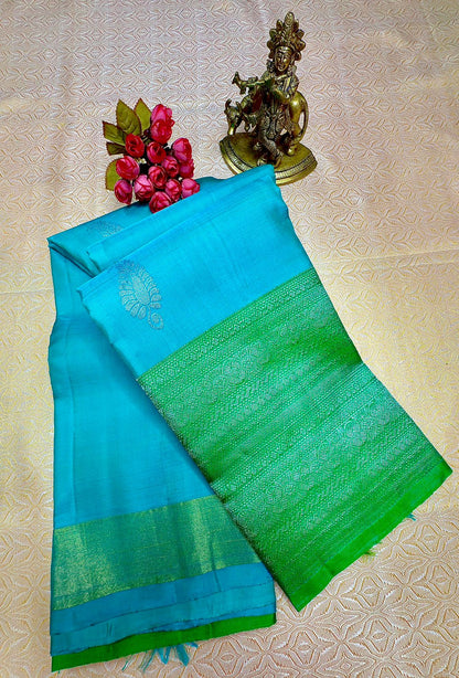 Aqua-Green & Turquoise Pure Silk Saree